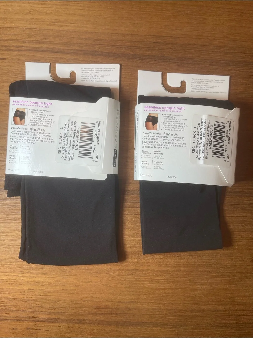 2 Pack No Nonsense Seamless Opaque Tights Black Size Large 1 NWT & 1 Open Box